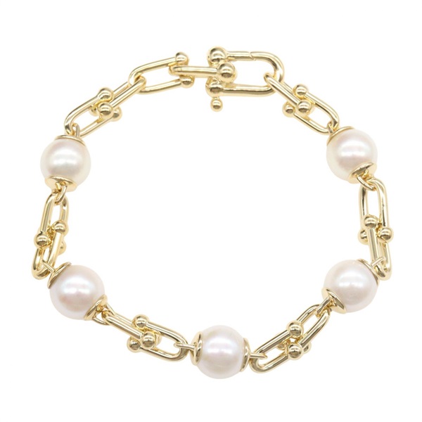 TIFFANY＆CO Hardware Link Freshwater Pearl Bracelet 18KYG Yellow Gold Used Women
