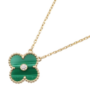 Van Cleef & Arpels Vintage Alhambra Malachite 1PD Diamond Necklace 18KYG Women