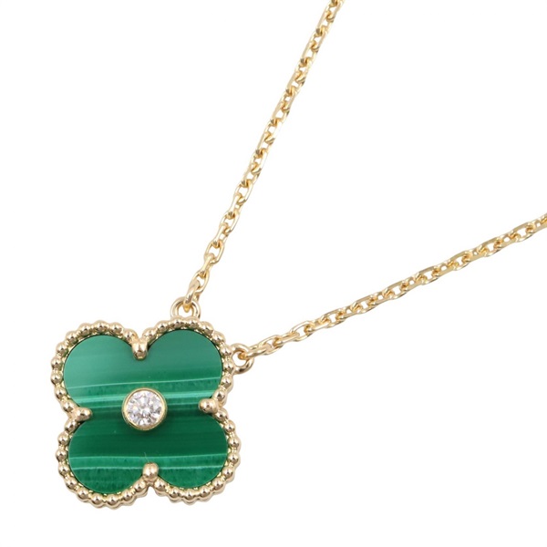 Van Cleef & Arpels Vintage Alhambra Malachite 1PD Diamond Necklace 18KYG Women