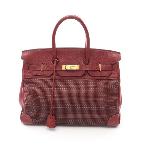 HERMES birkin 35 Horse hair Handbag Crinolin Buffalo leather skipper Rouge H GHW