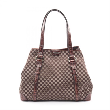 CELINE Macadam Shoulder Tote Bag canvas leather Brown Beige Used Women