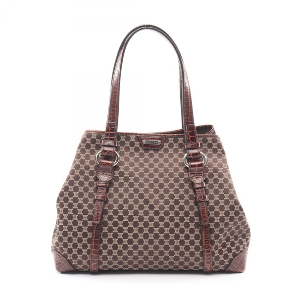 CELINE Macadam Shoulder Tote Bag canvas leather Brown Beige Used Women