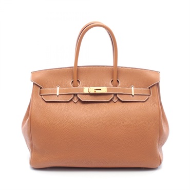 HERMES Birkin 35 Handbag 027634CC Clemence leather Brown Gold Used Women J GHW
