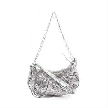 BALENCIAGA LE CAGOLE MINI BB chain shoulder crossbody Handbag leather Silver