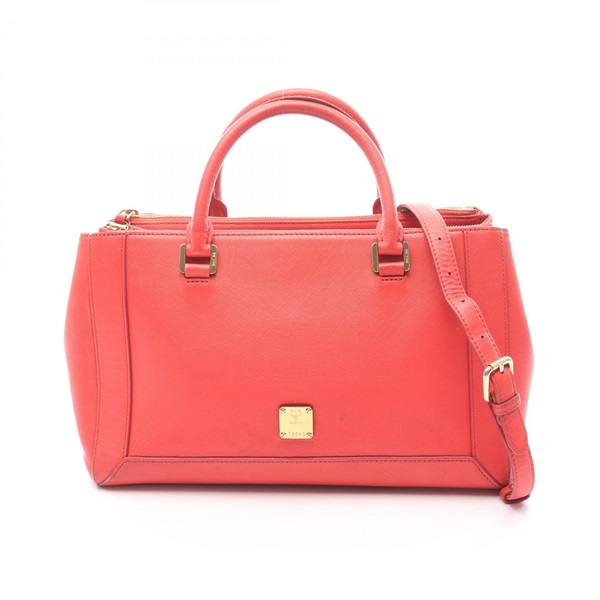 MCM 2Way Crossbody Shoulder Tote Bag leather Red Used Women