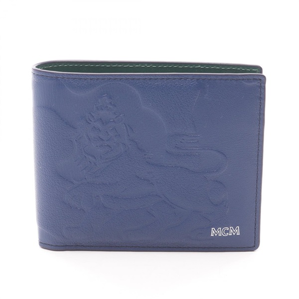 MCM Bi-fold Wallet purse leather Blue Green Used mens logo