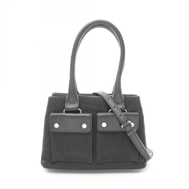 BVLGARI Logo Mania Shoulder Crossbody Handbag canvas leather Black Used Women