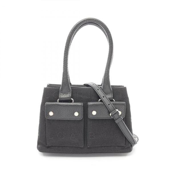 BVLGARI Logo Mania Shoulder Crossbody Handbag canvas leather Black Used Women