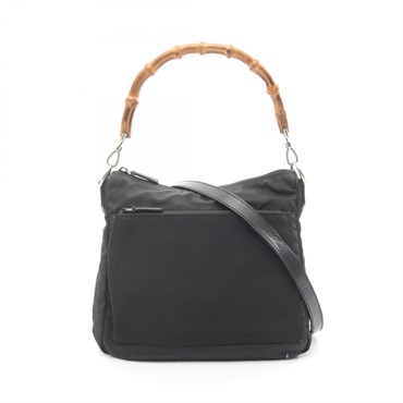 GUCCI Bamboo Hand Shoulder Bag 000 8509 canvas leather Black Used Women