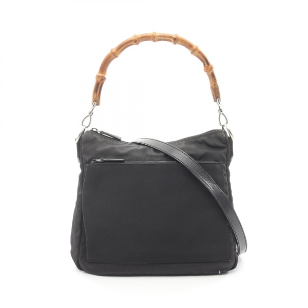 GUCCI Bamboo Hand Shoulder Bag 000 8509 canvas leather Black Used Women