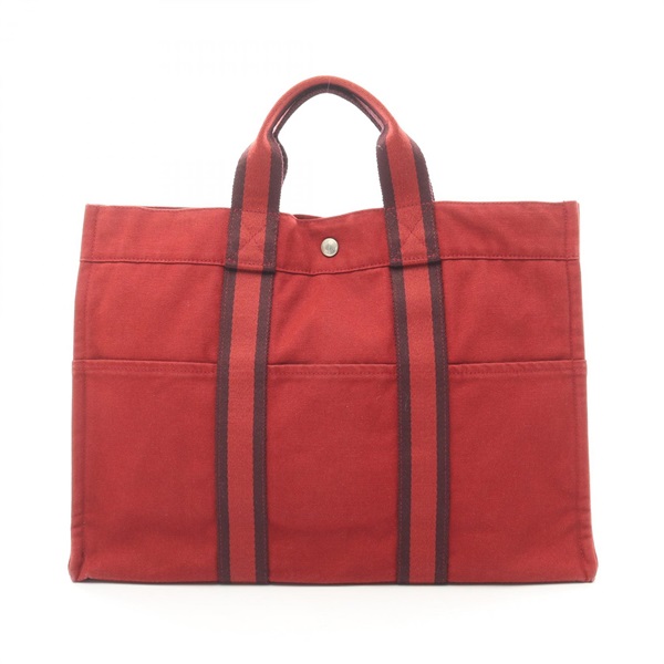 HERMES Fourre-tout MM Hand Tote Bag 100755M canvas Red Bordeaux Used Women