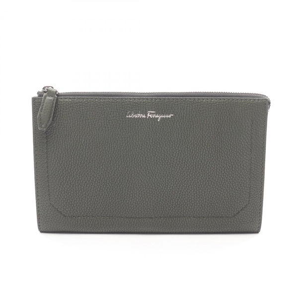 Salvatore Ferragamo business second clutch bag 24 0755 leather Green Used mens