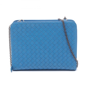 BOTTEGA VENETA Intrecciato Crossbody Shoulder Bag leather Blue Used Women