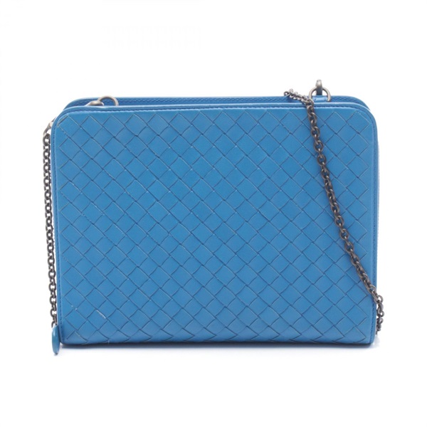 BOTTEGA VENETA Intrecciato Crossbody Shoulder Bag leather Blue Used Women