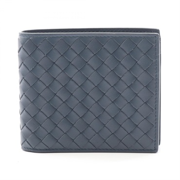BOTTEGA VENETA Intrecciato Bi-fold wallet purse leather Navy Used mens