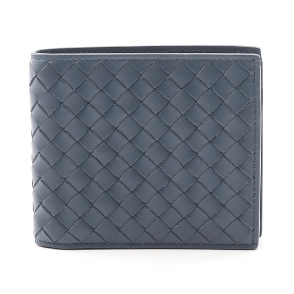 BOTTEGA VENETA Intrecciato Bi-fold wallet purse leather Navy Used mens