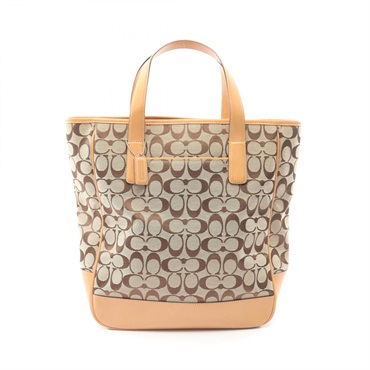 COACH Signature Tote hand Bag 6093 canvas leather Beige Brown Used Women