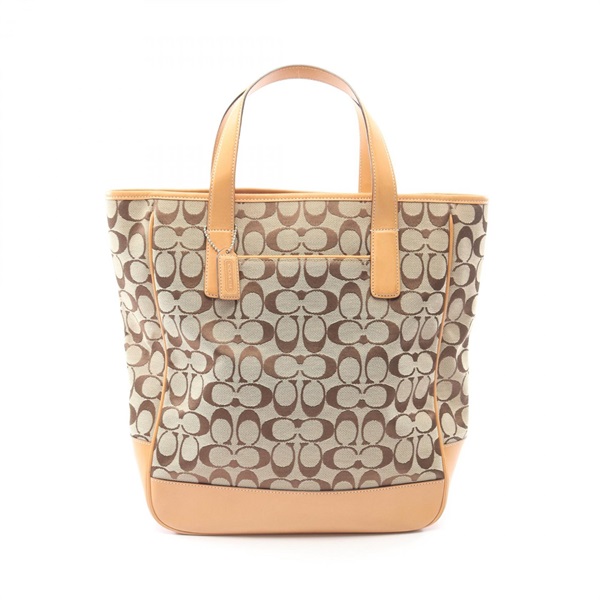 COACH Signature Tote hand Bag 6093 canvas leather Beige Brown Used Women
