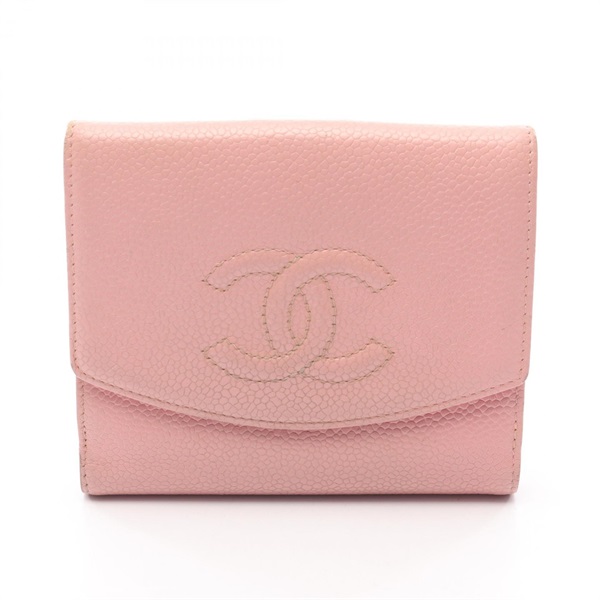 CHANEL COCO Mark Double Sided compact Wallet purse A13496 leather Pink Used GHW