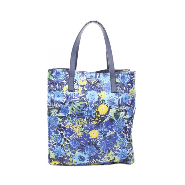 PRADA TESSUTO STAMPATO Tote Bag BN2851 Nylon Saffiano leather Blue Used Women