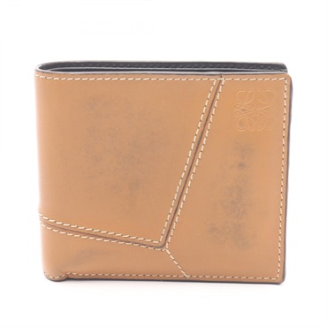 LOEWE Puzzle Bifold purse leather Brown Used Women