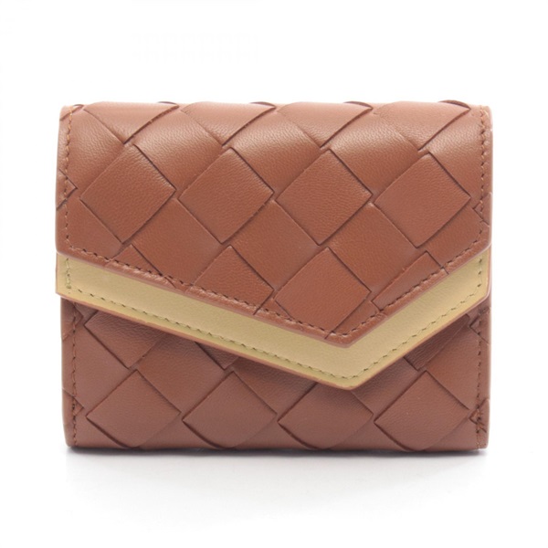 BOTTEGA VENETA Intrecciato Tri-fold wallet leather Brown Yellow Used Women
