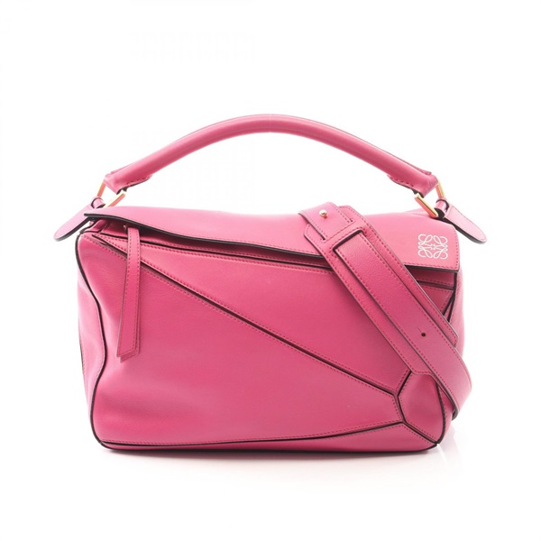 LOEWE Puzzle Medium Shoulder Crossbody Handbag leather Pink Used Women