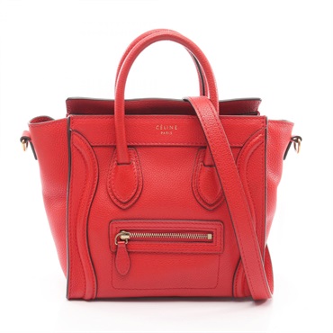 CELINE Luggage Nano Shopper crossbody shoulder Handbag 168243 leather Red Used