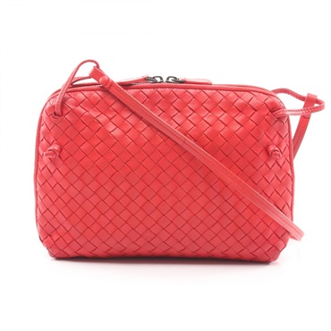 BOTTEGA VENETA Nodini Intrecciato Shoulder crossbody Bag leather Red Used Women