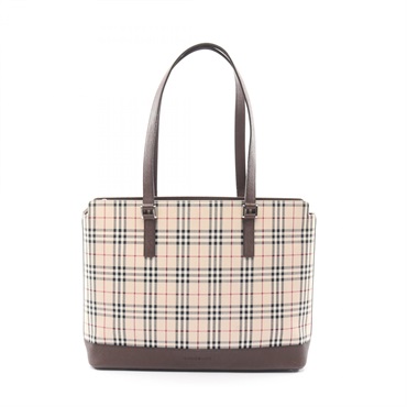 BURBERRY Nova Check Tote shoulder Bag leather Nylon canvas Beige Brown women