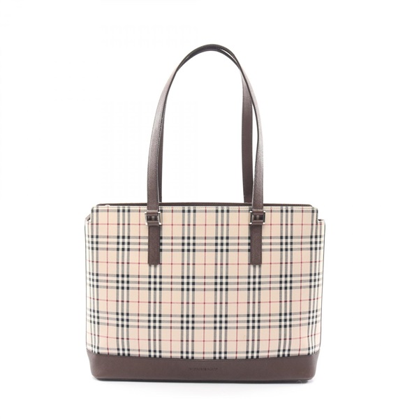 BURBERRY Nova Check Tote shoulder Bag leather Nylon canvas Beige Brown women