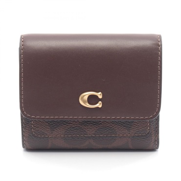 COACH MILA Tri-fold wallet purse CAT56B4MPL leather canvas Brown NEW Women