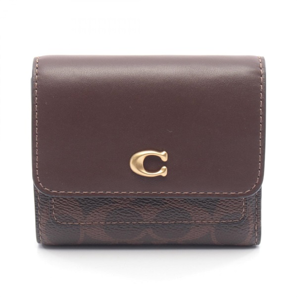 COACH MILA Tri-fold wallet purse CAT56B4MPL leather canvas Brown NEW Women