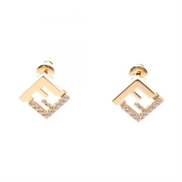 FENDI Forever Pierced earrings Gold Plated Rhinestone Clear NEW Women