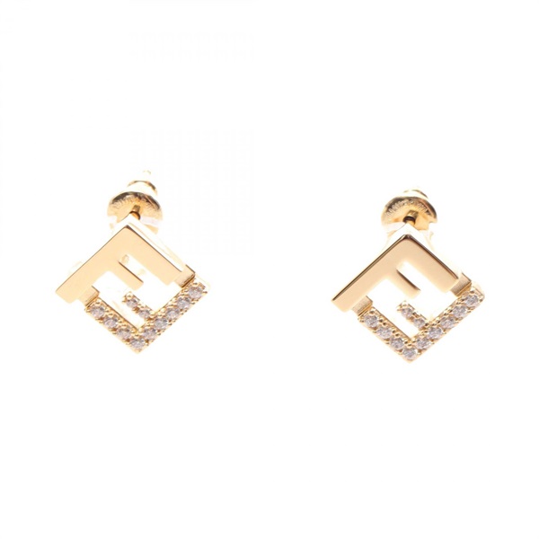FENDI Forever Pierced earrings Gold Plated Rhinestone Clear NEW Women