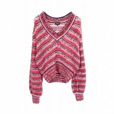 CHANEL COCO Mark button knit silk Alpaca Nylon Purple Multicolor #34 Used Women