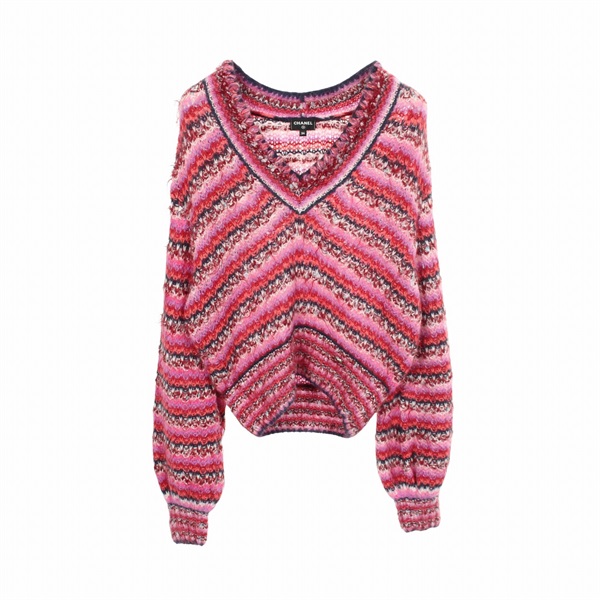 CHANEL COCO Mark button knit silk Alpaca Nylon Purple Multicolor #34 Used Women