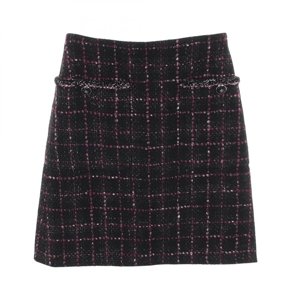 CHANEL COCO Mark button skirt P71203V62554 wool Black Purple #34 Used Women