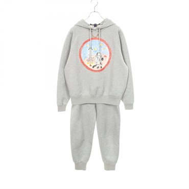 LOUIS VUITTON Cat Stamp Pullover Hoodie and Jogging Pants setup cotton Gray #XS