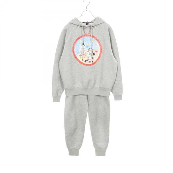 LOUIS VUITTON Cat Stamp Pullover Hoodie and Jogging Pants setup cotton Gray #XS