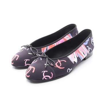 CHANEL BALLERINA COCO Mark pumps #37.5C shoes G02819 Fabric Black Multicolor