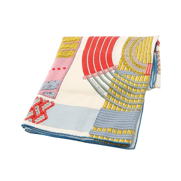 HERMES Carre140 DRESSAGE TRESSAGE Scarf silk cashmere White Multicolor Used