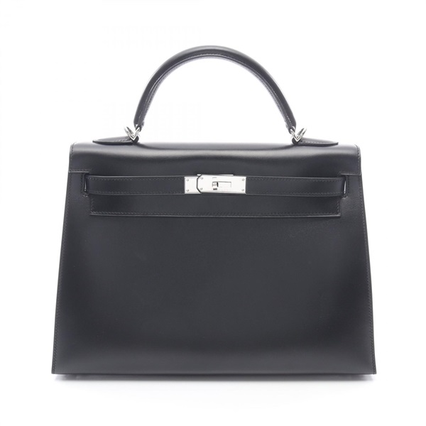 HERMES Kelly 32 Shoulder Handbag Box calf leather Calfskin Black SHW Used K