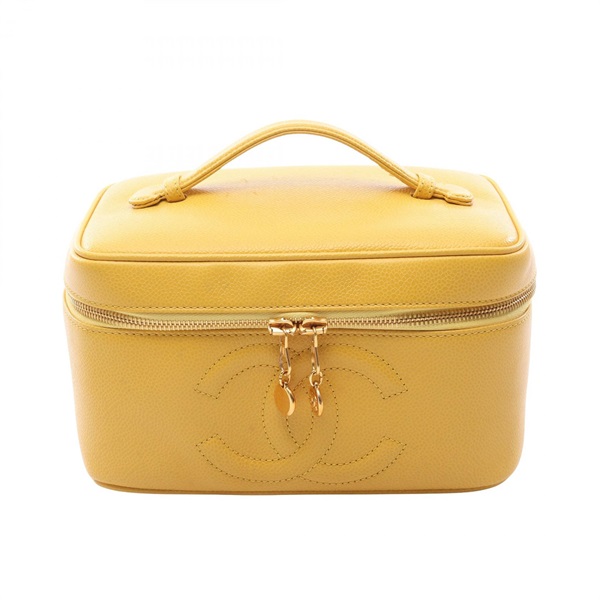 CHANEL COCO Mark Vanity Handbag Grained calf leather Yellow Used Women GHW CC