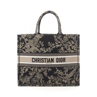 Dior BOOK TOTE Large Hand Bag canvas Black Beige Used Women Logo