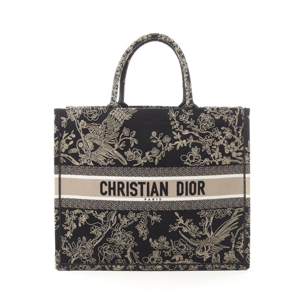 Dior BOOK TOTE Large Hand Bag canvas Black Beige Used Women Logo