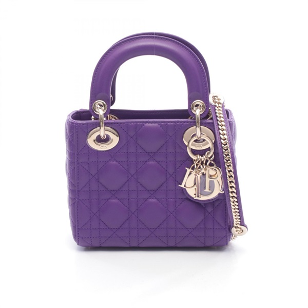 Dior Lady Dior Mini Chain shoulder Handbag leather Purple Used Women