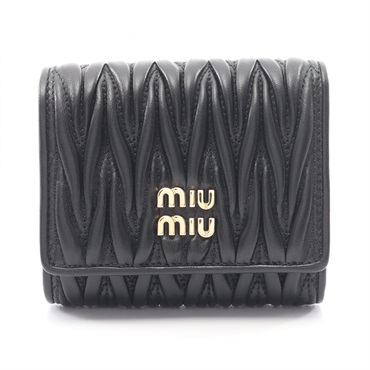 Miu Miu MATELASSE MIU Tri-fold wallet purse 5MH033AFPPF0002 leather Black NEW