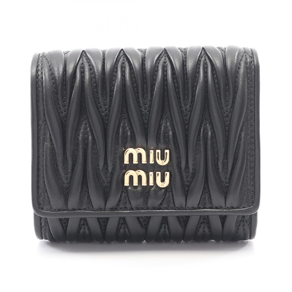 Miu Miu MATELASSE MIU Tri-fold wallet purse 5MH033AFPPF0002 leather Black NEW