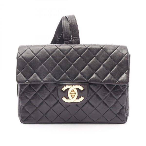 CHANEL Matelasse Rucksack Backpack Lambskin sheep leather Black GHW Used Women